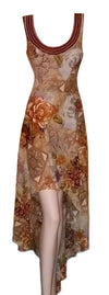 Sleeveless Pearl Beaded Printed Silk Dress. Medium