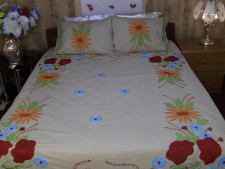 Hand Embroidered Applique Designer Bedspread Coverlet Set (On order)