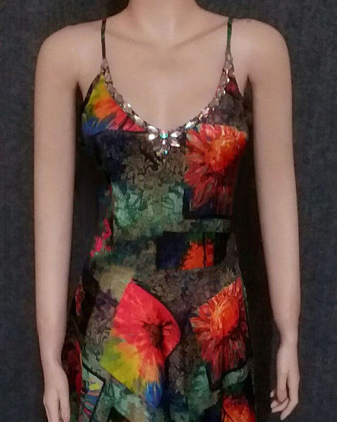 Multicolored Sleeveless Crystal Beaded Chiffon Dress Medium.