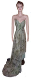 Sleeveless Crystal & Pearl Beaded Designer Silk Gown. Medium