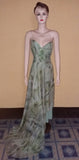 Sleeveless Crystal & Pearl Beaded Designer Silk Gown. Medium