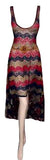 Deep U Neck Beaded Printed Dress. Medium.