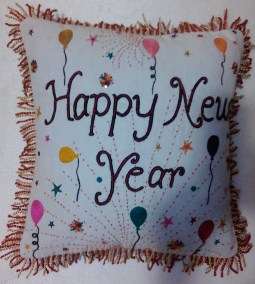 Needle Point New Years Designer Pillow. Medium