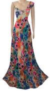One Shoulder Crystal Beaded Chiffon Gown. Medium.