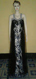 Artful Crystal & Perl Beaded Chiffon Katan Gown. Medium