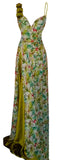 One Shoulder Pearl Printed Designer Sateen Chiffon Gown. Medium