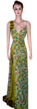 One Shoulder Pearl Printed Designer Sateen Chiffon Gown. Medium