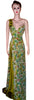 One Shoulder Pearl Printed Designer Sateen Chiffon Gown. Medium