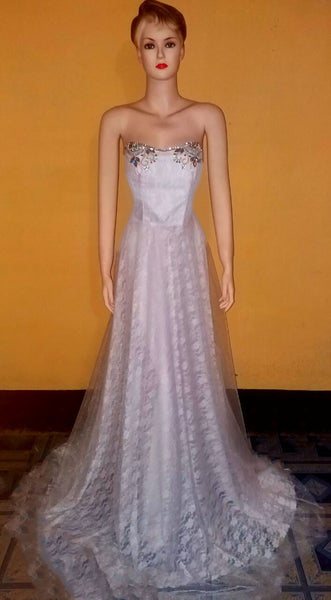 Crystal Beaded Royal Silk Net Wedding Gown. Medium