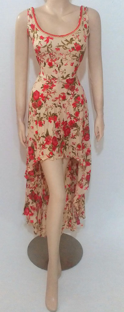 Pearl Beaded Floral Linen Dress. Medium