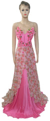 Floral Design Sateen Silk Chiffon Gown. Medium