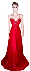 Sleeveless Pearl & Crystal Beaded Sateen Silk Net Gown. Medium