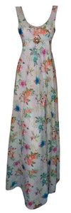 U Neck Sleeveless Crystal Beaded Designer Printed Gown. Medium