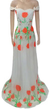 Off Shoulder Floral Design Chiffon Gown. Medium