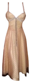 Sleeveless Crystal & Pearl Beaded Sateen Silk Net  Dress. Medium