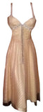 Sleeveless Pearl & Crystal Beaded Sateen Silk Net Golden Midi Dress . Medium.