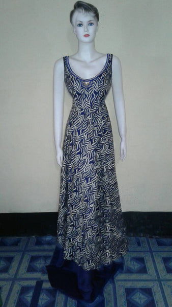 Sleeveless Crystal & Pearl Beaded Silk Net Gown. Medium