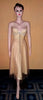 Sleeveless Pearl & Crystal Beaded Sateen Silk Net Golden Midi Dress . Medium.