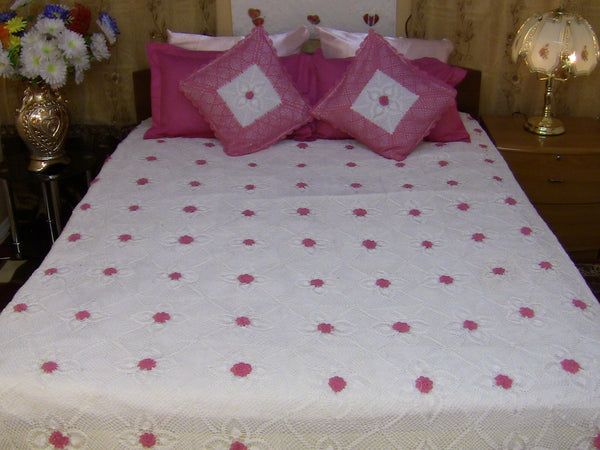 Hand Embroidered Needle & Crochet Work Bedspread Coverlet Set. Gift Or Save for Family. Queen (Negotiable)