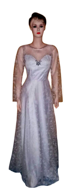 Full Sleeve Artful Crystal Beaded Designer Silk Gown. Medium.