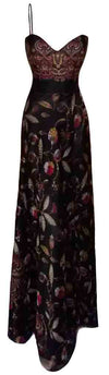 Sleeveless Floral Designer Chiffon Gown. Medium