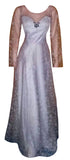 Full Sleeve Artful Crystal Beaded Designer Silk Gown. Medium.