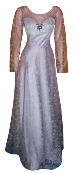 Full Sleeve Artful Crystal Beaded Designer Silk Gown. Medium.