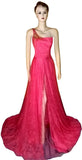 One Shoulder Crystal Beaded Silk Net Katan Royal Gown, Medium.