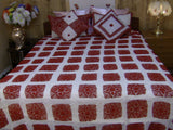 Hand Embroidered Crochet Pattern Floral Design Bedspread Coverlet. Queen / King