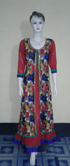 1960s Fancy Beaded Multi Color Linen- Silk Dress. Medium