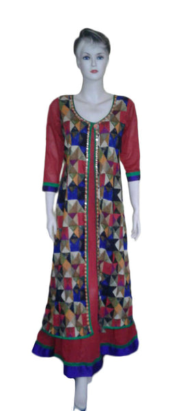 1960s Fancy Beaded Multi Color Linen- Silk Dress. Medium