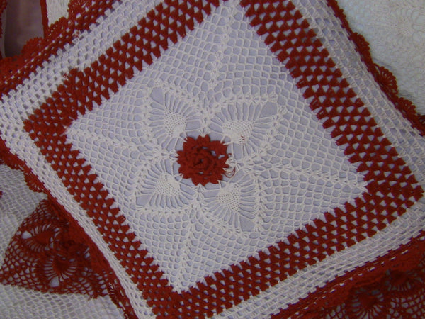 Hand Embroidered Crochet Pattern Floral Design Bedspread Coverlet. Queen / King