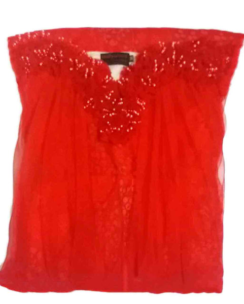 Sleeveless Handcrafted Chiffon Silk Red Gown. Medium