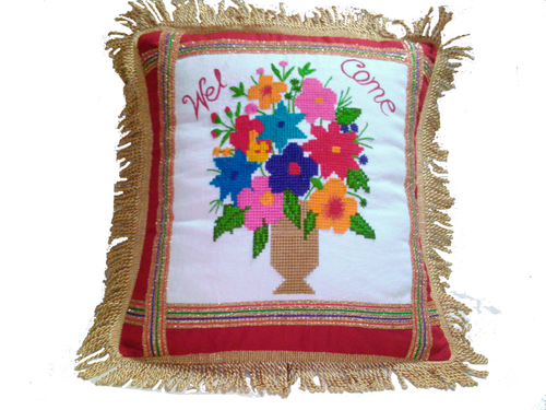 Needle Point Designer Pillow. Medium