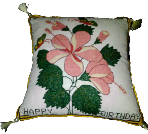 Needle Point Floral Designer Birthday Pillow. Medium