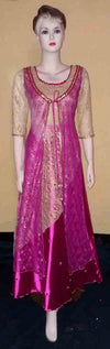 U Neck Crystal Beaded Purple Gold Dress Medium.