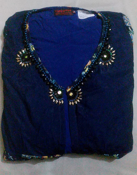 Full Sleeve Crystal Beaded Royal Chiffon Dress. Medium.