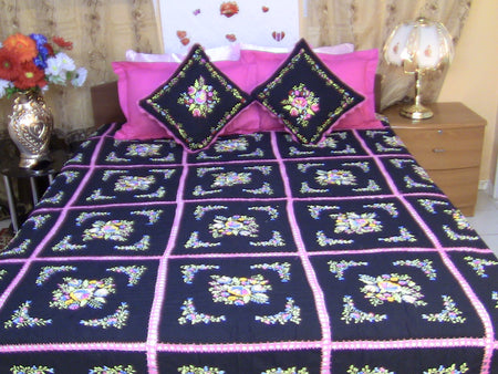 Hand Embroidered Applique Designer Bedspread Coverlet Set (On order)