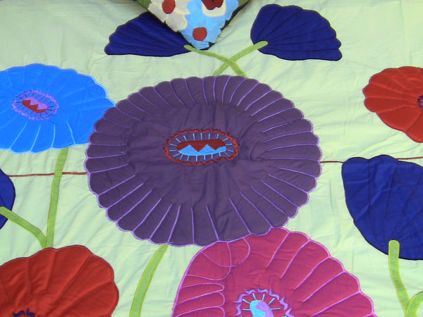 Hand Embroidered Applique Designer Bedspread Coverlet Set. (On Order)