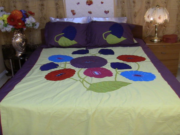 Hand Embroidered Applique Designer Bedspread Coverlet Set. (On Order)