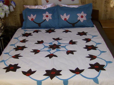 Hand Embroidered Applique Designer Bedspread Coverlet Set (On order)