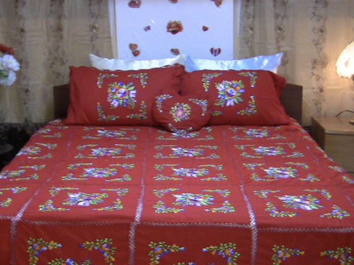 Hand Embroidered / Needle & Crochet Work Special Days Designer Bedspread Coverlet Set. Save for grandson & daughter.  Queen / King