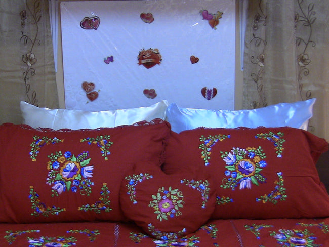 Hand Embroidered / Needle & Crochet Work Special Days Designer Bedspread Coverlet Set. Save for grandson & daughter.  Queen / King