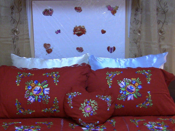 Hand Embroidered / Needle & Crochet Work Special Days Designer Bedspread Coverlet Set. Save for grandson & daughter.  Queen / King