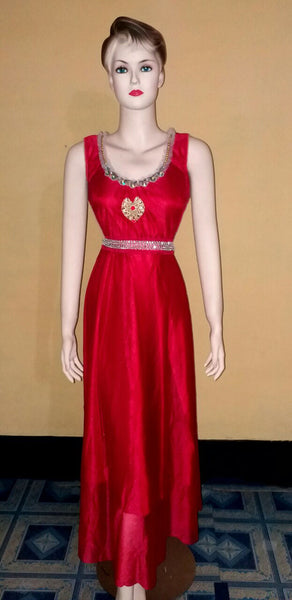 Crystal & Diamond Beaded Valentine Silk Sateen Net Gown Medium