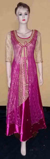 U Neck Crystal Beaded Purple Gold Dress Medium.